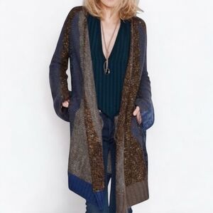 Zadig & Voltaire Deluxe Italian Wool Mohair Maxi Sweater Cardigan Blue Brown S